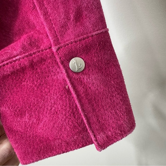 Vintage Y2K Live a Little Pink Suede Leather Collared Snap Front Jacket Size S - Picture 10 of 12